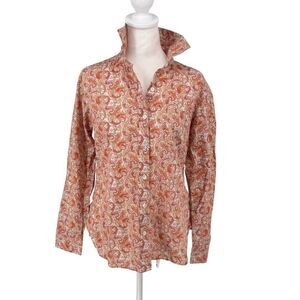 Pendleton Paisley Print Button Down Blouse Medium Orange Red Vintage Style